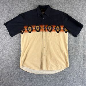 Vtg Rustler Wrangler Shirt Mens L Pearl Snap Aztec Blue Beige Brush Popper